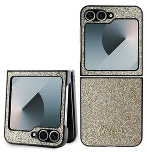 Etui GUESS 4G Glitter Script do Samsung Galaxy Z Flip 6 / Flip 7 FE Złoty