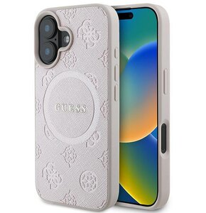 Etui GUESS Saffiano Peony Classic Logo MagSafe do Apple iPhone 16 Plus Różowy