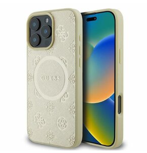 Etui GUESS Saffiano Peony Classic Logo MagSafe do Apple iPhone 16 Pro Max Złoty