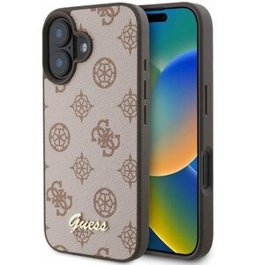 Etui GUESS Peony Script MagSafe do Apple iPhone 16 Brązowy