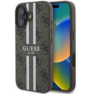 Etui GUESS 4G Printed Stripes MagSafe do Apple iPhone 16 Plus Brązowy