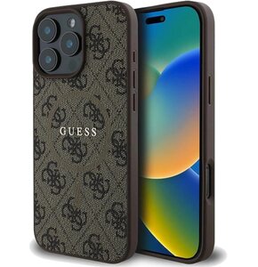 Etui GUESS 4G Ring Classic Logo MagSafe do Apple iPhone 16 Pro Brązowy