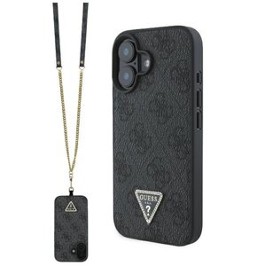 Etui GUESS Leather Metal Logo Strass Crossbody do Apple iPhone 16 Czarny