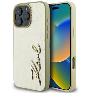 Etui KARL LAGERFELD Metal Signature do Apple iPhone 16 Pro Złoty