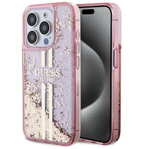 Etui GUESS Liquid Glitter Gold Stripes do Apple iPhone 15 Pro Różowy