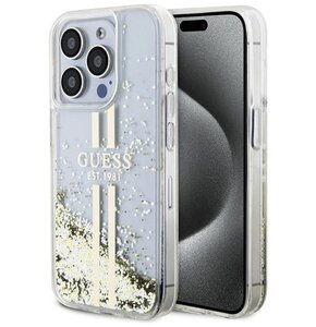 Etui GUESS Liquid Glitter Gold Stripes do Apple iPhone 15 Pro Przezroczysty