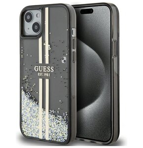 Etui GUESS Liquid Glitter Gold Stripes do Apple iPhone 15 Czarny