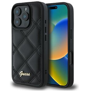 Etui GUESS Quilted Metal Logo do Apple iPhone 16 Pro Czarny