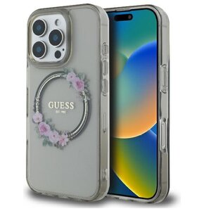 Etui GUESS IML Flowers Wreath MagSafe do Apple iPhone 16 Pro Czarny