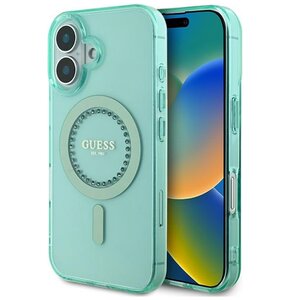 Etui GUESS IML Rhinestones MagSafe do Apple iPhone 16 Plus Zielony