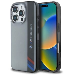 Etui BMW Motosport IML Vertical Stripe do Apple iPhone 16 Pro Szary