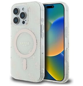 Etui GUESS IML 4G Background MagSafe do Apple iPhone 16 Pro Biały
