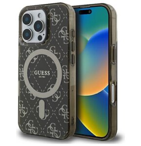 Etui GUESS IML 4G Background MagSafe do Apple iPhone 16 Pro Brązowy