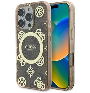 Etui GUESS IML Peony On 4G Background MagSafe do Apple iPhone 16 Pro Brązowy