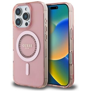 Etui GUESS IML Rhinestones MagSafe do Apple iPhone 16 Pro Różowy