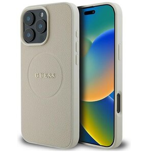 Etui GUESS Grained Ring MagSafe do Apple iPhone 16 Pro Beżowy