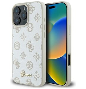 Etui GUESS Peony Script Logo MagSafe do Apple iPhone 16 Pro Biały