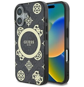 Etui GUESS IML Peony On 4G Background MagSafe do Apple iPhone 16 Czarny