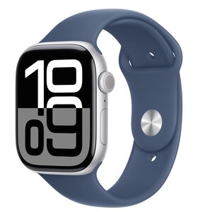Apple Watch 10 GPS + Cellular 42mm koperta z aluminium (srebrny) + pasek sportowy rozmiar M/L (denim)