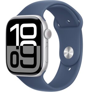 Apple Watch 10 GPS 42mm koperta z aluminium (srebrny) + pasek sportowy rozmiar S/M (denim)