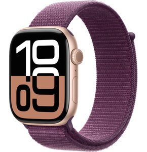Apple Watch 10 GPS + Cellular 42mm koperta z aluminium (różowe złoto) + opaska sportowa (dojrzała śliwka)