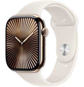 Apple Watch 10 GPS + Cellular 42mm koperta z tytanu (złoty) + pasek sportowy rozmiar S/M (księżycowa poświata)