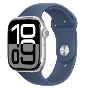 Apple Watch 10 GPS + Cellular 46mm koperta z aluminium (srebrny) + pasek sportowy rozmiar M/L (denim)