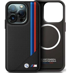 Etui BMW M Meshed Tricolor Stripes MagSafe do Apple iPhone 16 Pro Czarny