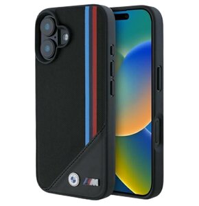 Etui BMW M Meshed Tricolor Stripes MagSafe do Apple iPhone 16 Czarny