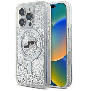 Etui KARL LAGERFELD Liquid Glitter Karl&Choupette Head MagSafe do Apple iPhone 16 Pro Przezroczysty