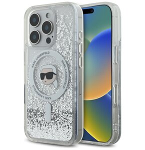 Etui KARL LAGERFELD Liquid Glitter Karl Head MagSafe do Apple iPhone 16 Pro Przezroczysty