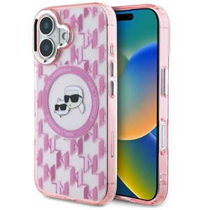 Etui KARL LAGERFELD IML Monogram Karl&Choupette Head MagSafe do Apple iPhone 16 Różowy