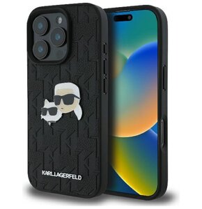 Etui KARL LAGERFELD Monogram Karl&Chaoupette Head Pin do Apple iPhone 16 Pro Max Czarny