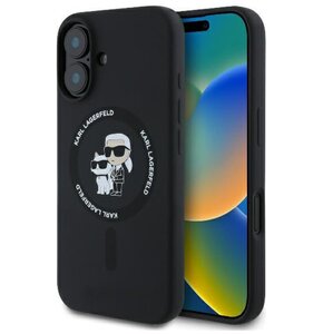Etui KARL LAGERFELD Silicone Karl&Choupette Ring MagSafe do Apple iPhone 16 Plus Czarny