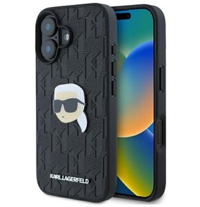 Etui KARL LAGERFELD Monogram Karl Head Pin do Apple iPhone 16 Czarny