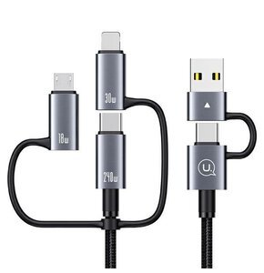 Kabel USB-C/USB-A - USB-C/Micro USB/Lightning USAMS 6w1 Fast Charging 240W 1.2m Czarno-srebrny