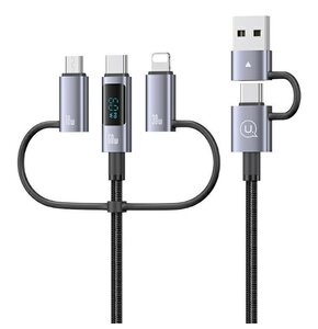 Kabel USB-C/USB-A - USB-C/Micro USB/Lightning USAMS z wyświetlaczem 6w1 60W DP Fast Charging 2m Czarno-srebrny