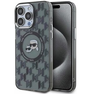 Etui KARL LAGERFELD IML Monogram Karl&Choupette Head MagSafe do Apple iPhone 15 Pro Czarny