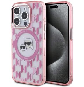 Etui KARL LAGERFELD IML Monogram Karl&Choupette Head MagSafe do Apple iPhone 15 Pro Różowy