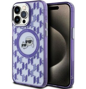 Etui KARL LAGERFELD IML Monogram Karl&Choupette Head MagSafe do Apple iPhone 15 Pro Fioletowy