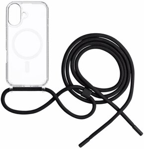 Etui FIXED MagPure Neck MagSafe do Apple iPhone 16 Przezroczysty + czarna smycz