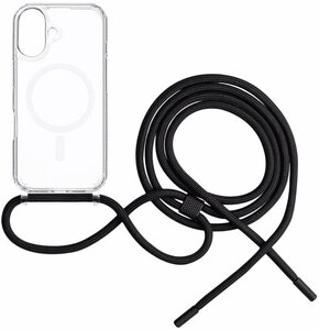 Etui FIXED MagPure Neck MagSafe do Apple iPhone 16 Plus Przezroczysty + czarna smycz