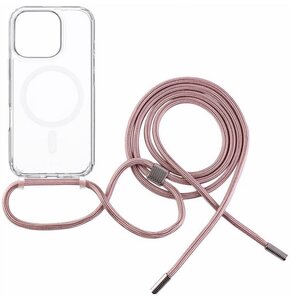 Etui FIXED MagPure Neck MagSafe do Apple iPhone 16 Pro Przezroczysty + różowa smycz