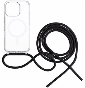 Etui FIXED MagPure Neck MagSafe do Apple iPhone 16 Pro Max Przezroczysty + czarna smycz