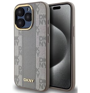 Etui DKNY Leather Checkered Mono Pattern MagSafe do Apple iPhone 15 Pro Beżowy