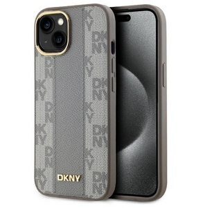 Etui DKNY Leather Checkered Mono Pattern MagSafe do Apple iPhone 15 Plus Beżowy