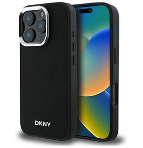 Etui DKNY Plain Silver Logo MagSafe do Apple iPhone 16 Pro Czarny