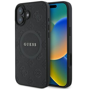 Etui GUESS Saffiano Peony Classic Logo MagSafe do Apple iPhone 16 Czarny
