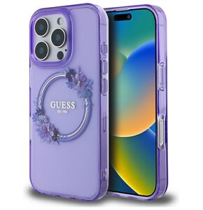 Etui GUESS IML Flowers Wreath MagSafe do Apple iPhone 16 Pro Max Fioletowy