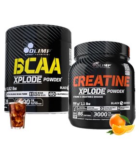 Aminokwasy BCAA OLIMP Xplode Powder Cola (280 g) + Kreatyna OLIMP Xplode Powder Pomarańczowy (500 g)